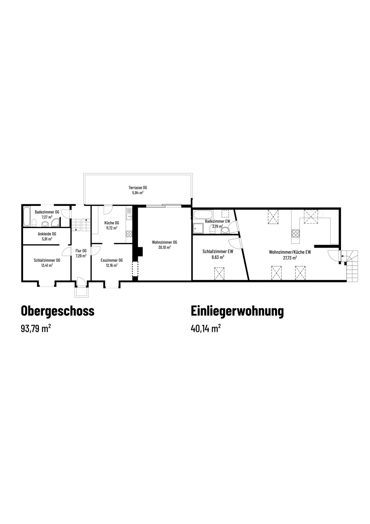 Grundriss Obergeschoss + Einliegerwohnung